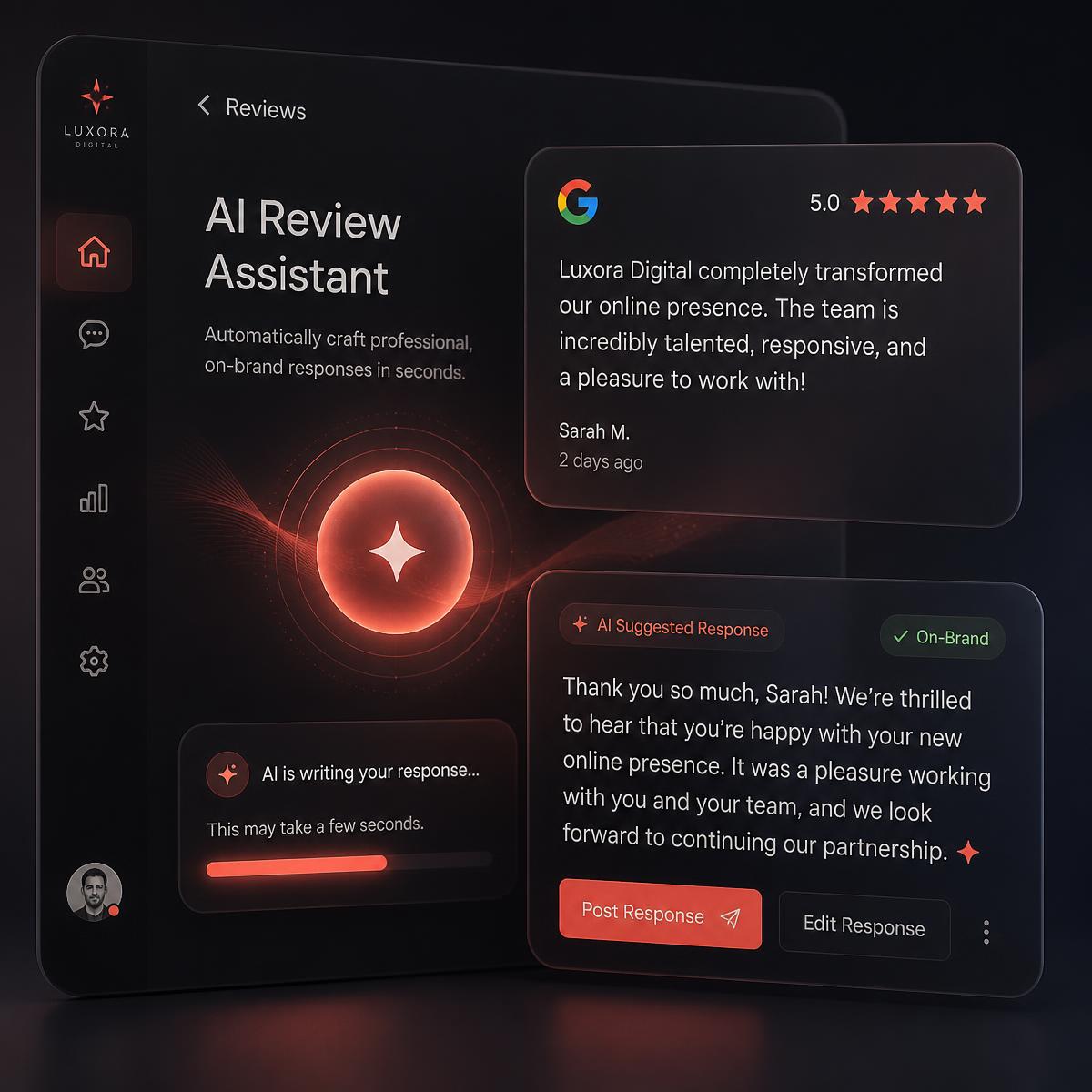 Every review answered in minutes — in your voice.